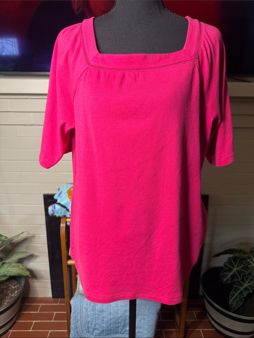 Westport Bright Pink Square Neck Short Sleeve Top